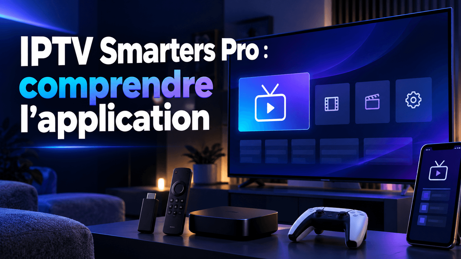 Interface IPTV Smarters Pro affichée sur une Smart TV