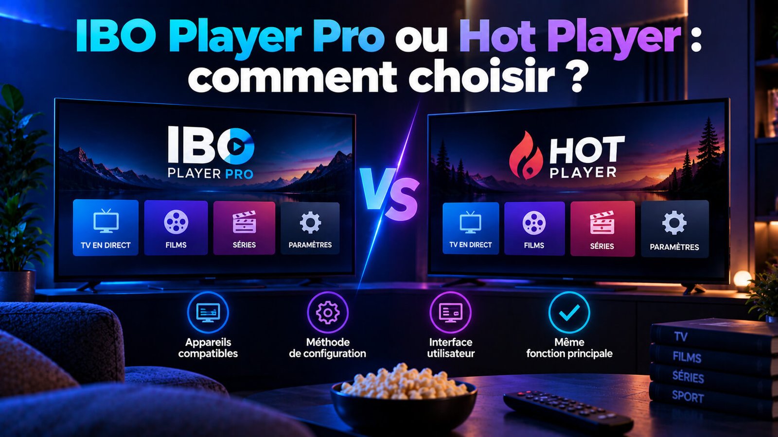 IBO Player Pro ou Hot Player affichés sur une Smart TV