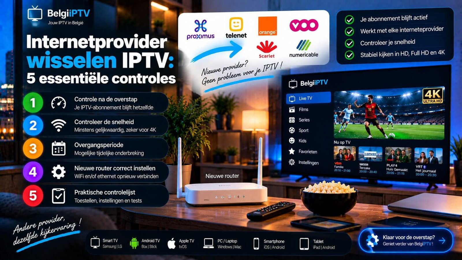 Internetprovider wisselen IPTV met een nieuwe router en televisie