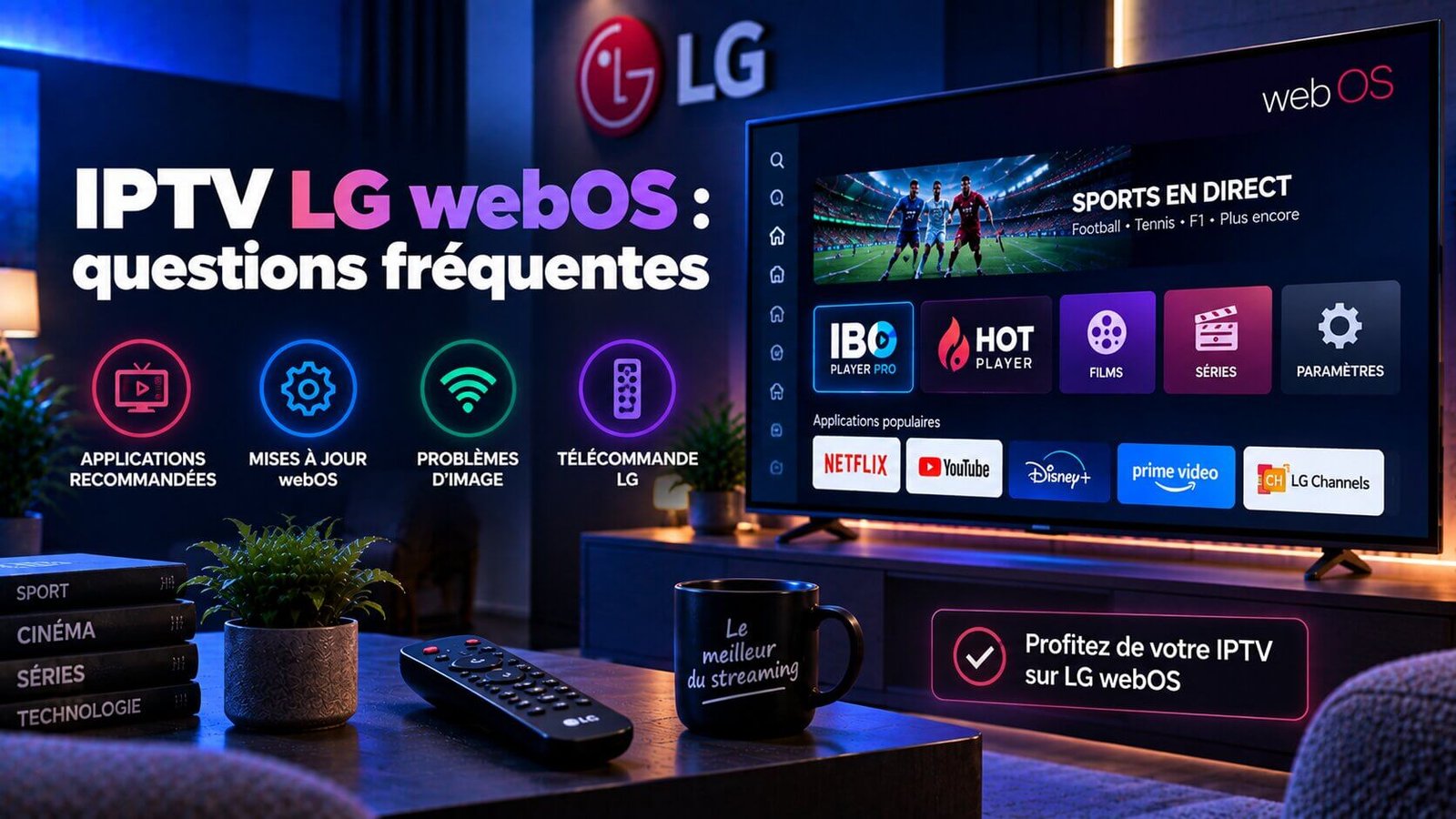 IPTV LG webOS affichée sur un téléviseur LG compatible
