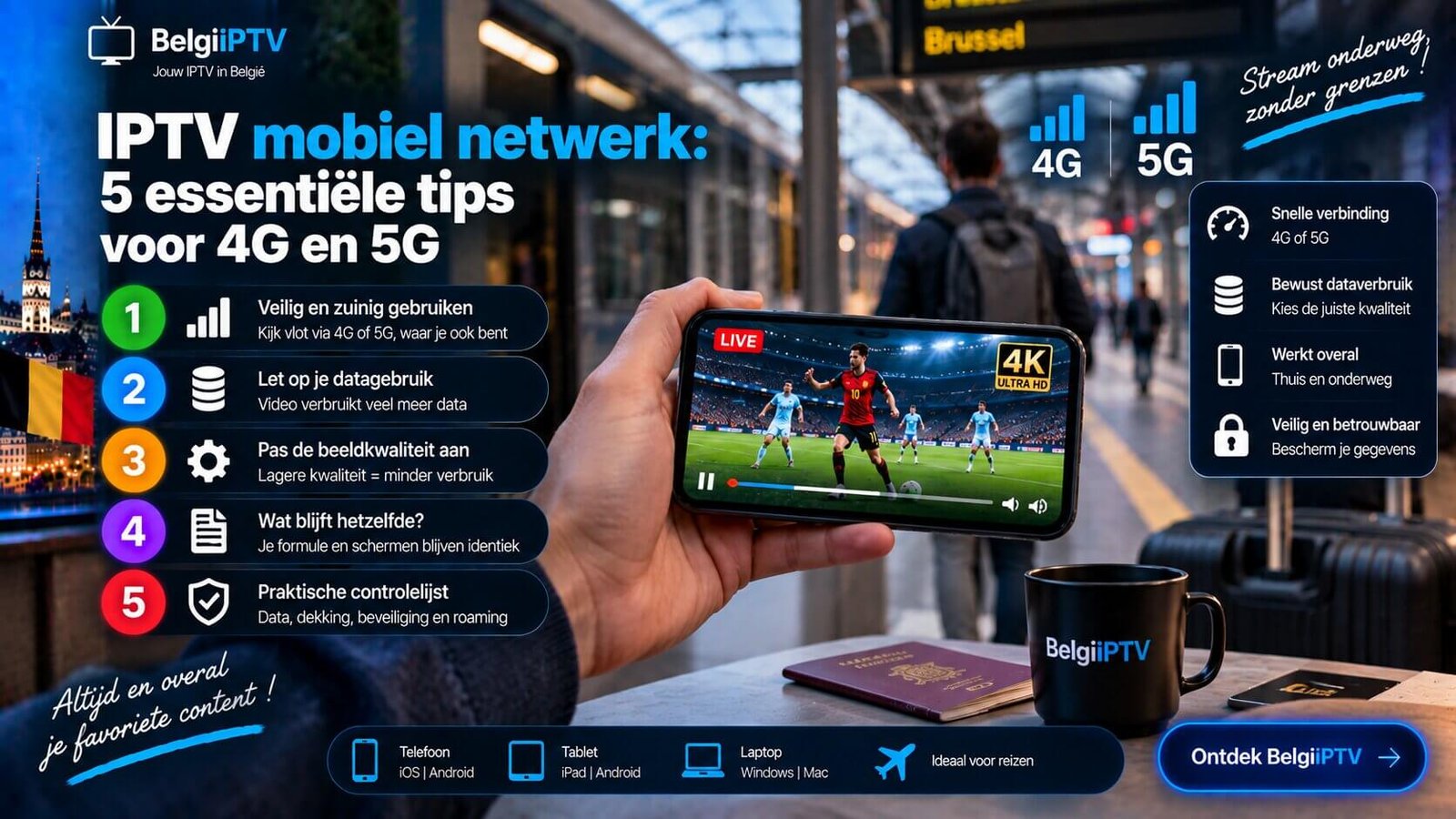 IPTV mobiel netwerk gebruikt op een smartphone via 4G of 5G