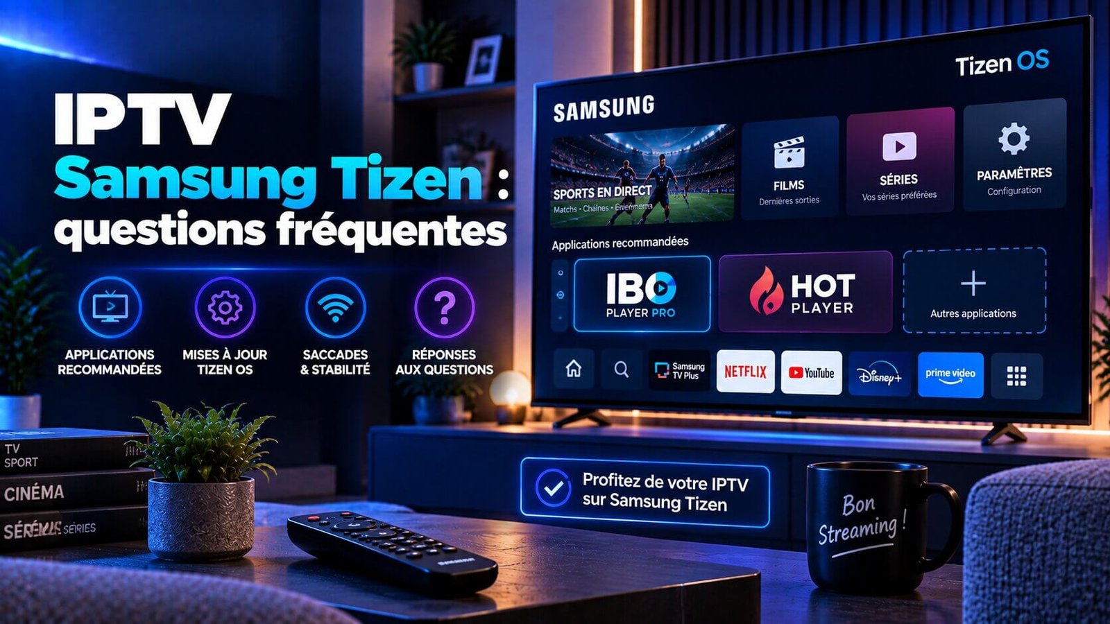 IPTV Samsung Tizen affichée sur un téléviseur Samsung compatible