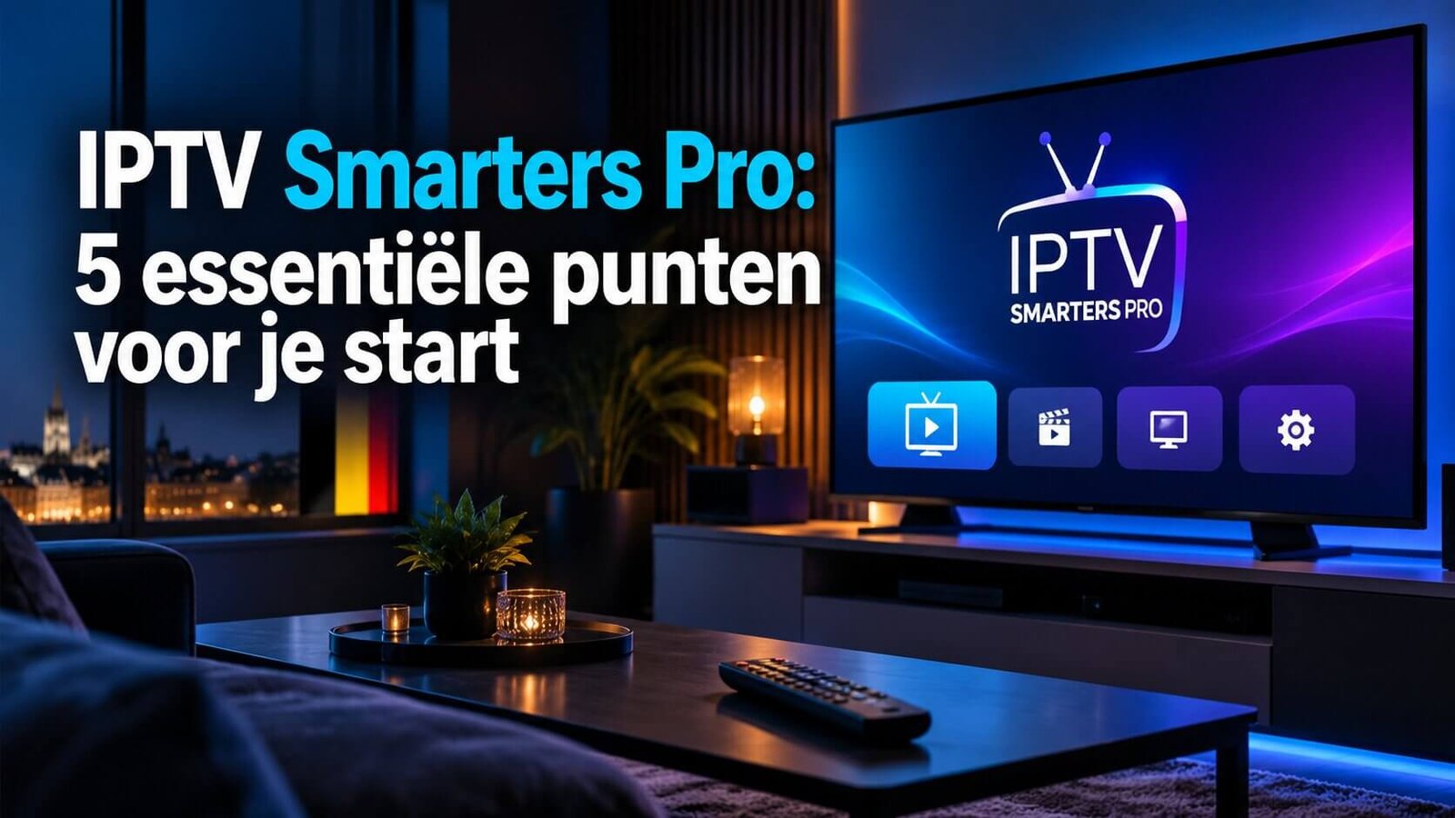 IPTV Smarters Pro-interface op een televisiescherm