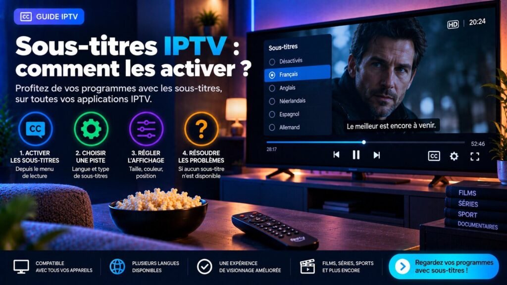 Sous-titres IPTV activés dans le menu de lecture sur téléviseur