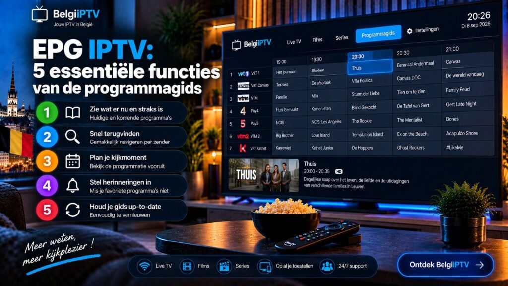 EPG IPTV met elektronische programmagids op een televisiescherm