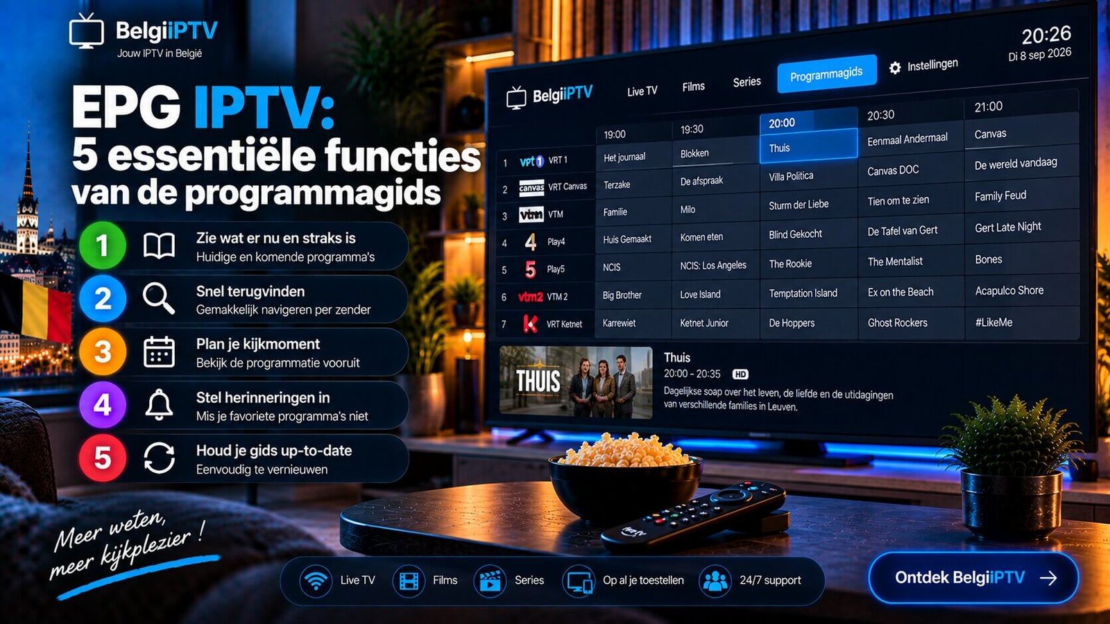 EPG IPTV met elektronische programmagids op een televisiescherm