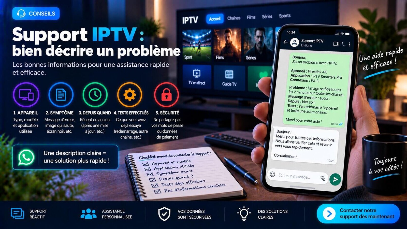 Support IPTV recevant une description précise du problème rencontré