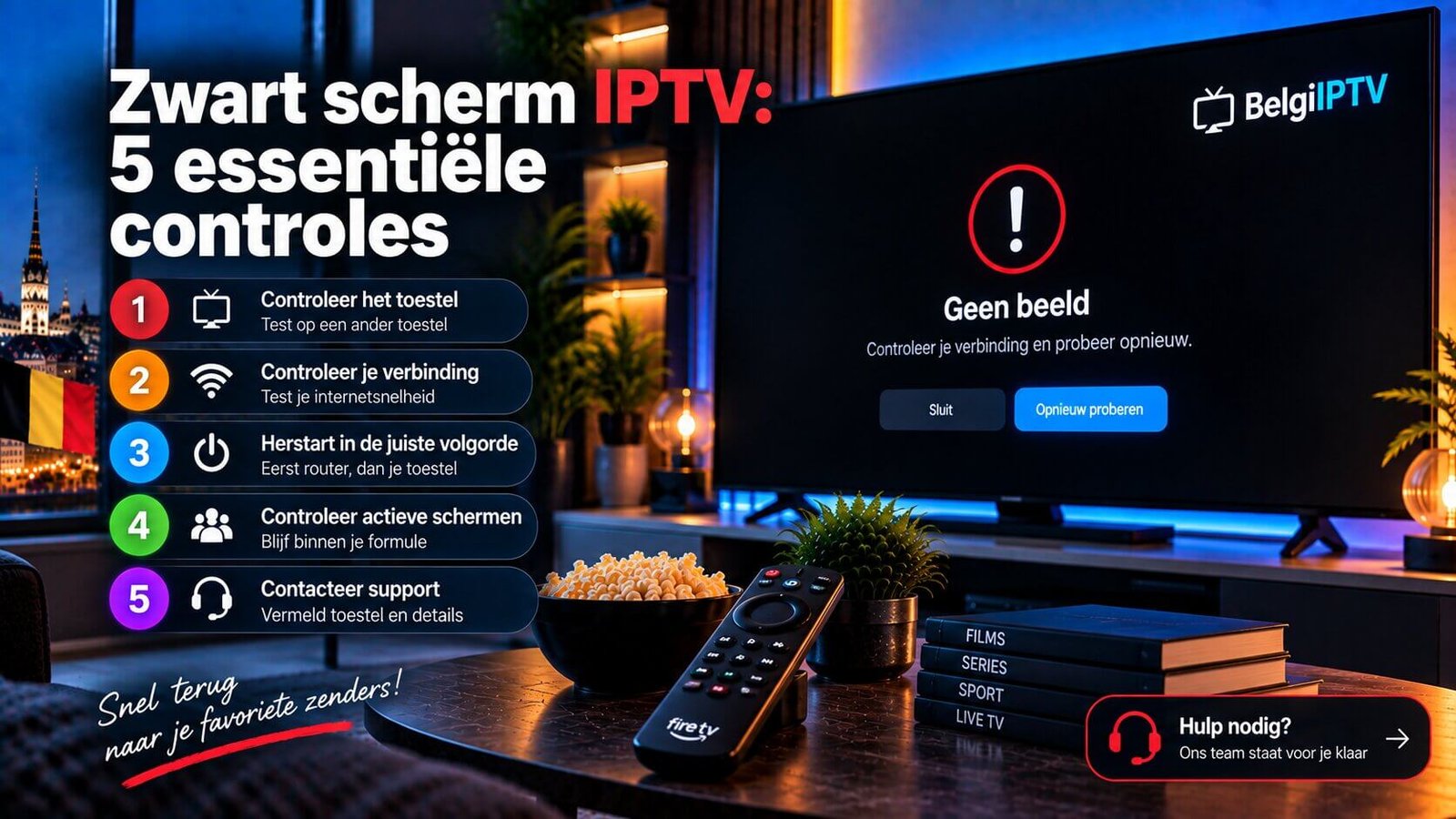 Zwart scherm IPTV tijdens een diagnose op televisie